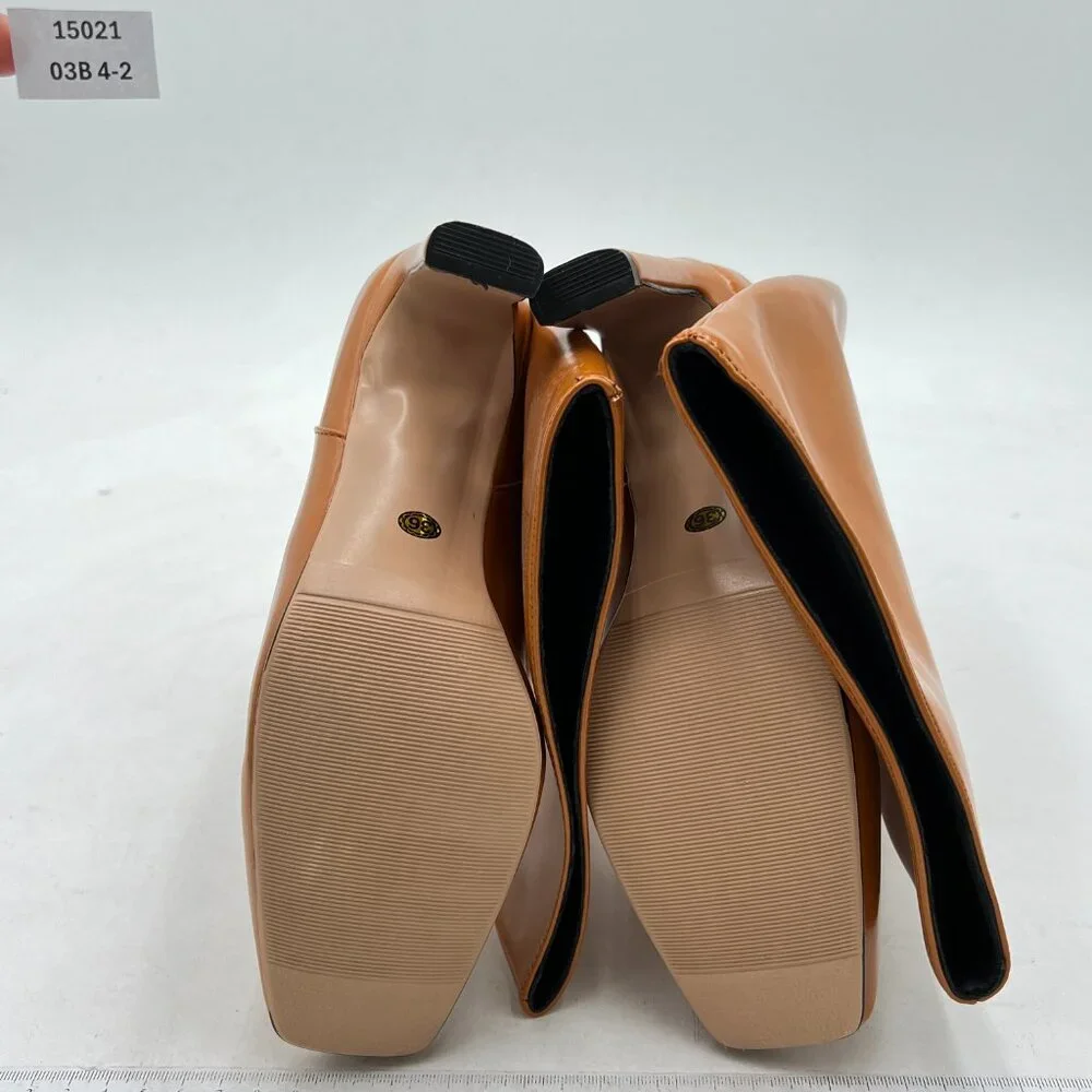 Brown Women Fashion Knee High Long Boot Pull On Square Toe Chunky Heel Fall Shoe